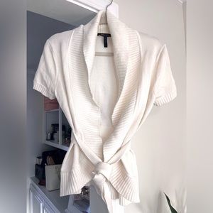 BCBG Maxazria Knit Cardigan Tie Short Sleeve Sweater, S